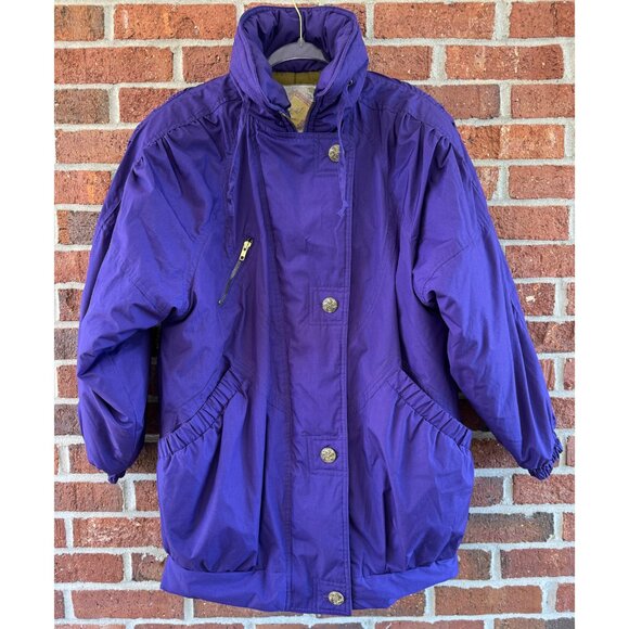 Vintage PAO Purple Puffer Coat M Gold Buttons - Picture 1 of 11